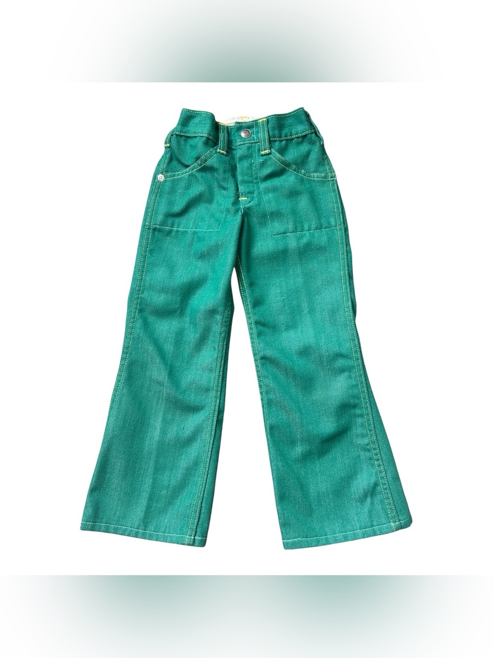 Vintage 70s Sears Perma-Prest Toughskins Girls Flared Green Jeans size 5 Slim